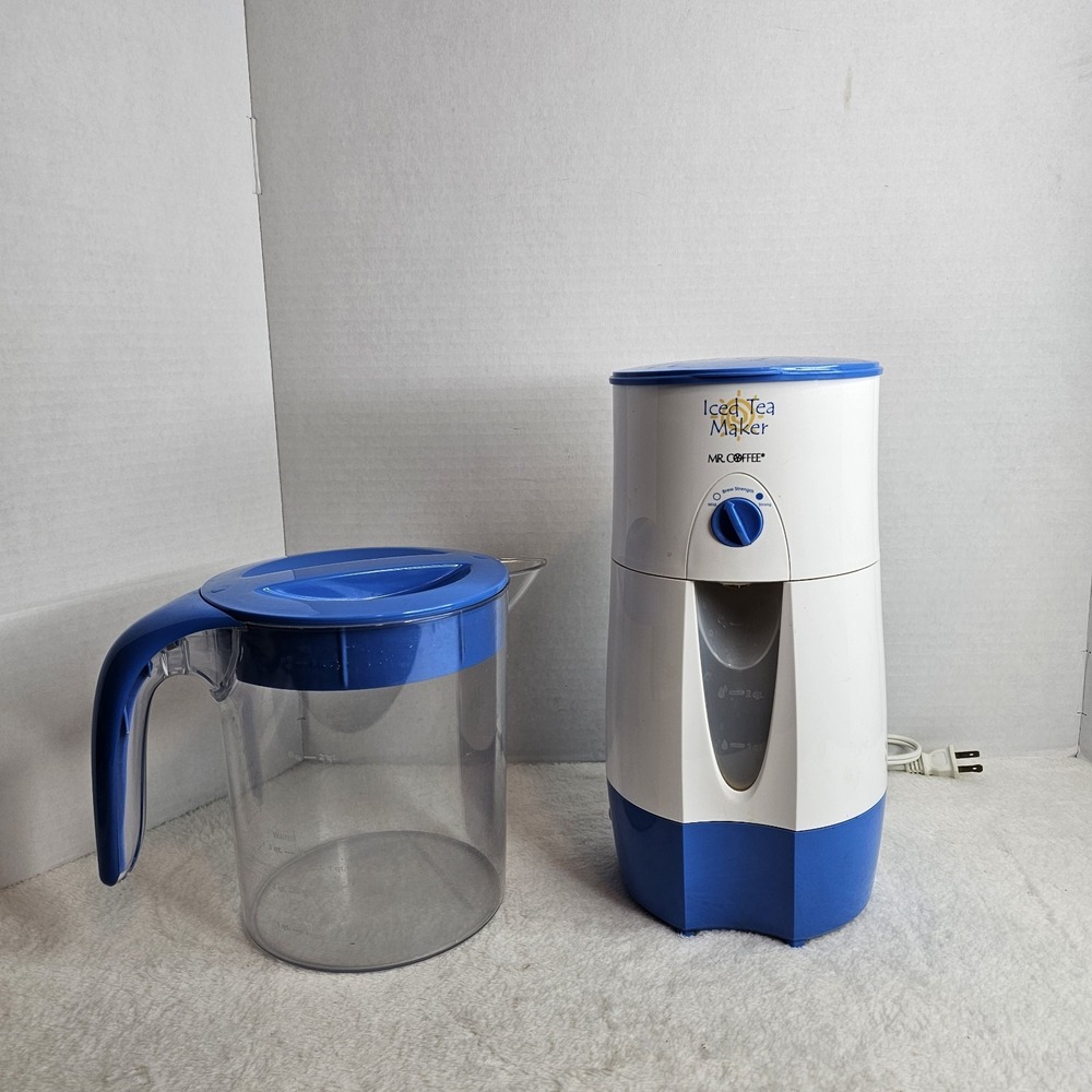 Mr Coffee 3 Qt Iced Tea Maker White/Blue Model TM39P w/ Pitcher Tested & Working